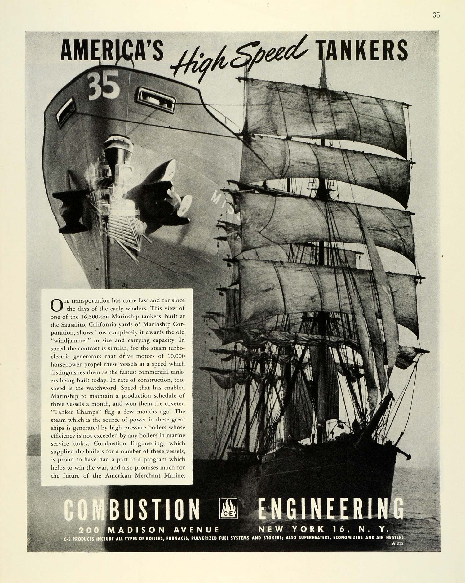 1944 Ad Combustion Engineering WWII War Production Marinship Tankers Navy FZ6
