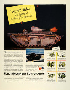 1944 Ad Food Machinery WWII War Production Water Buffalo Artillery Tank Navy FZ6
