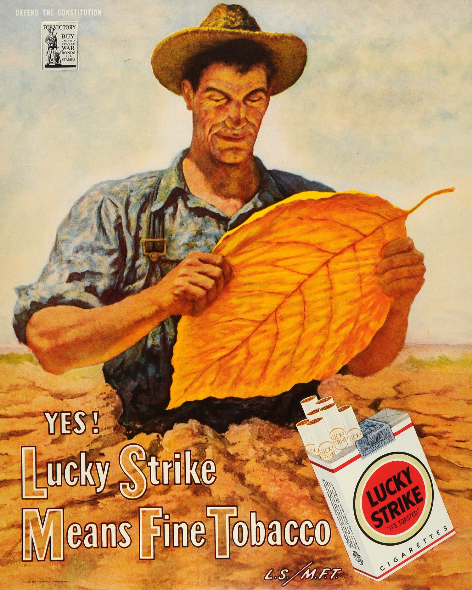 1944 Ad Lucky Strike Cigarettes American Tobacco Leaf Agriculture Farmer FZ6
