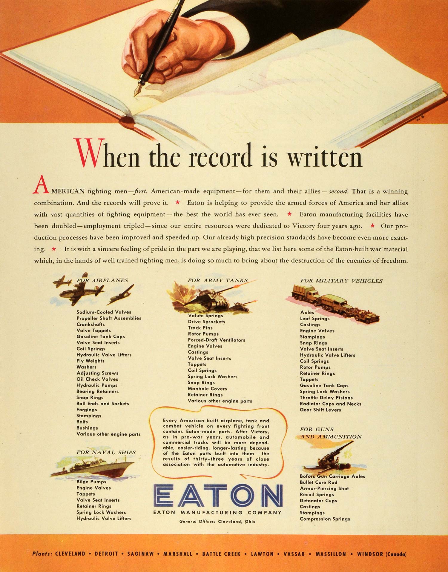1945 Ad Eaton Industrial Manufacturing WWII War Production Guns Tanks FZ6