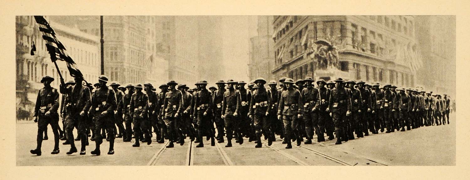 1944 Print New York City Parade World War I Soldiers Veterans American Flag FZ7