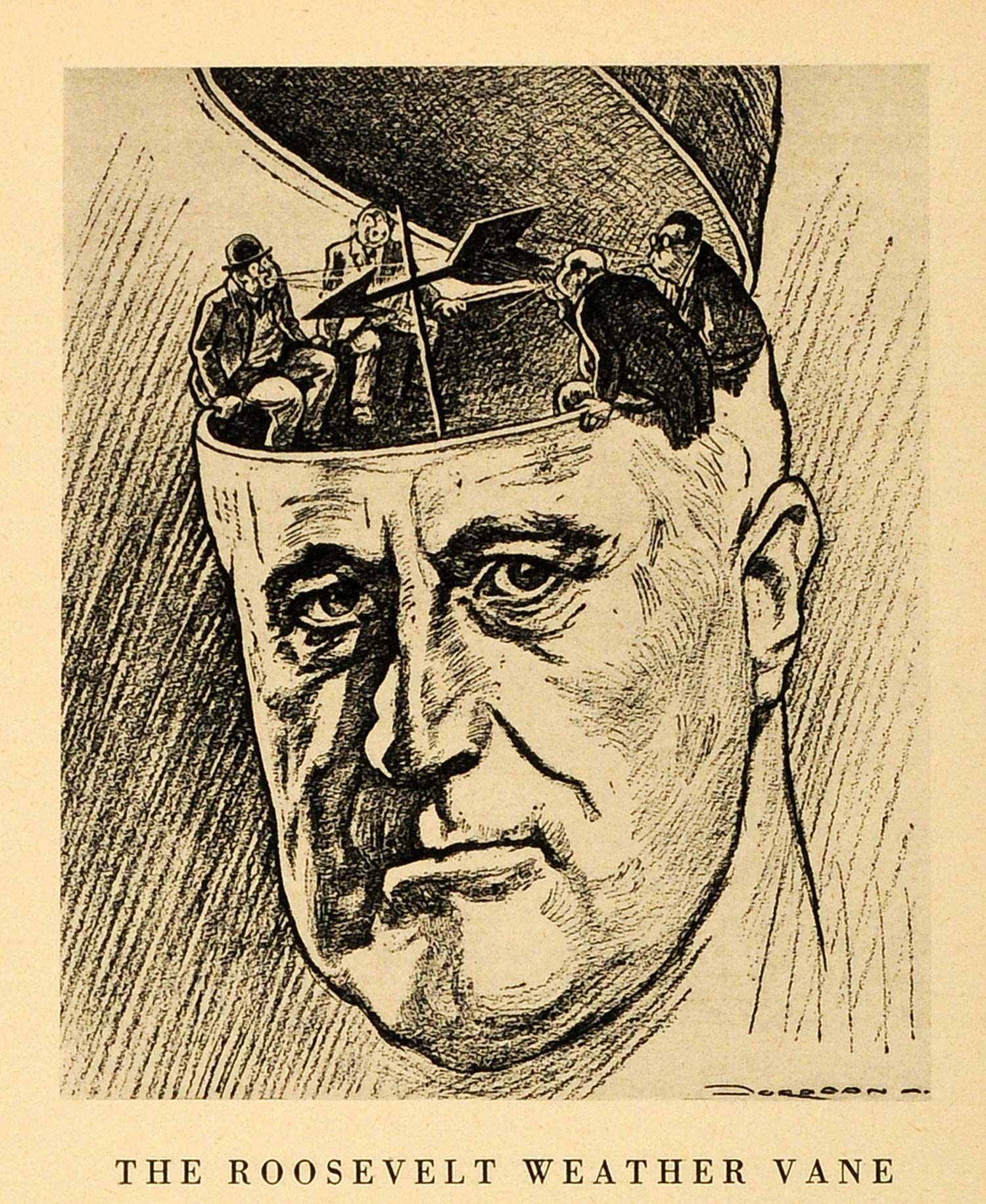 1944 Print Franklin Roosevelt Weather Vane President Politics Wartime World FZ7