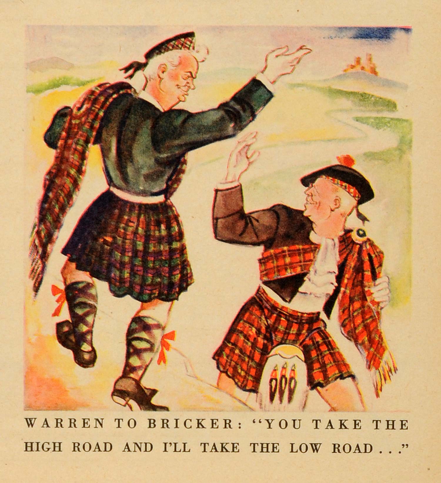 1944 Print Warren John Bricker Politics Kilt Cartoon Politics Kelen Derso FZ7