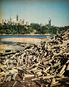 1944 Print Laurentian Mountains Logs Timber Ottawa River Gothic Parliament FZ7