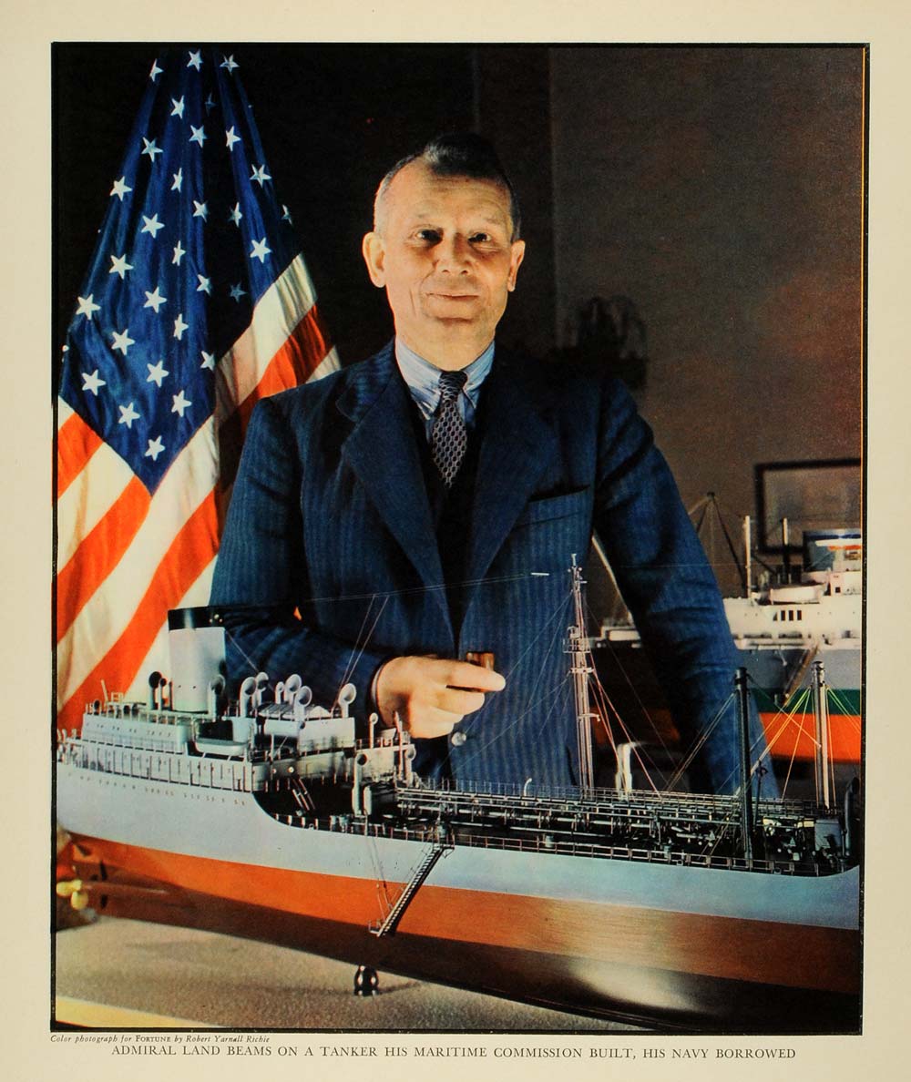 1941 Print Portrait Admiral Emory Land Tanker Maritime Commission Navy FZ7