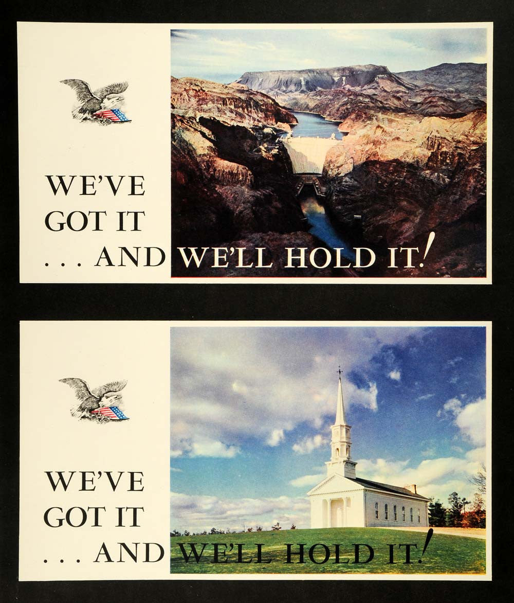 1941 Print World War II Propaganda Poster Church Boulder Hoover Dam Eagle FZ7