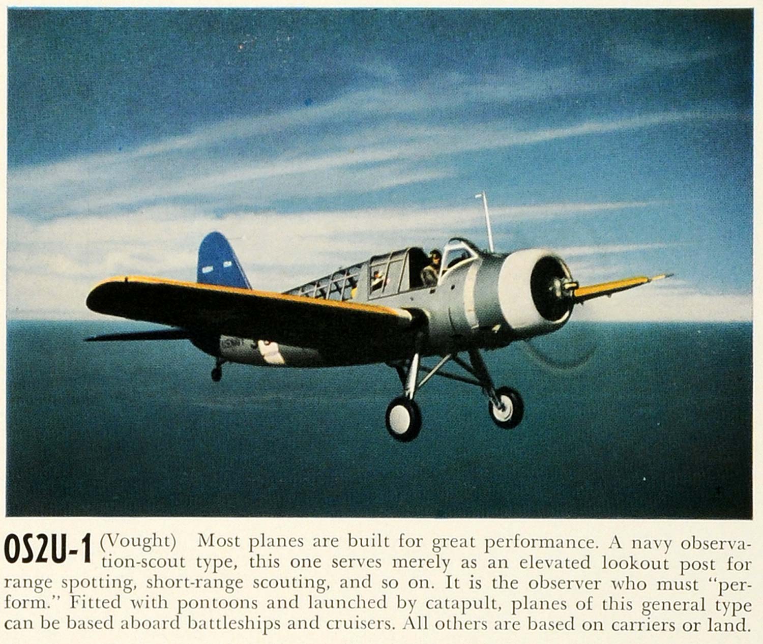 1941 Print OS2U-1 Vought Plane Airplane Carrier Pontoon Navy United States FZ7