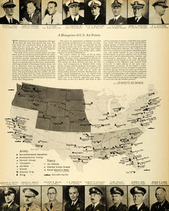 1941 Print United States Air Power Portrait Army Navy Aviation Fleet Map FZ7