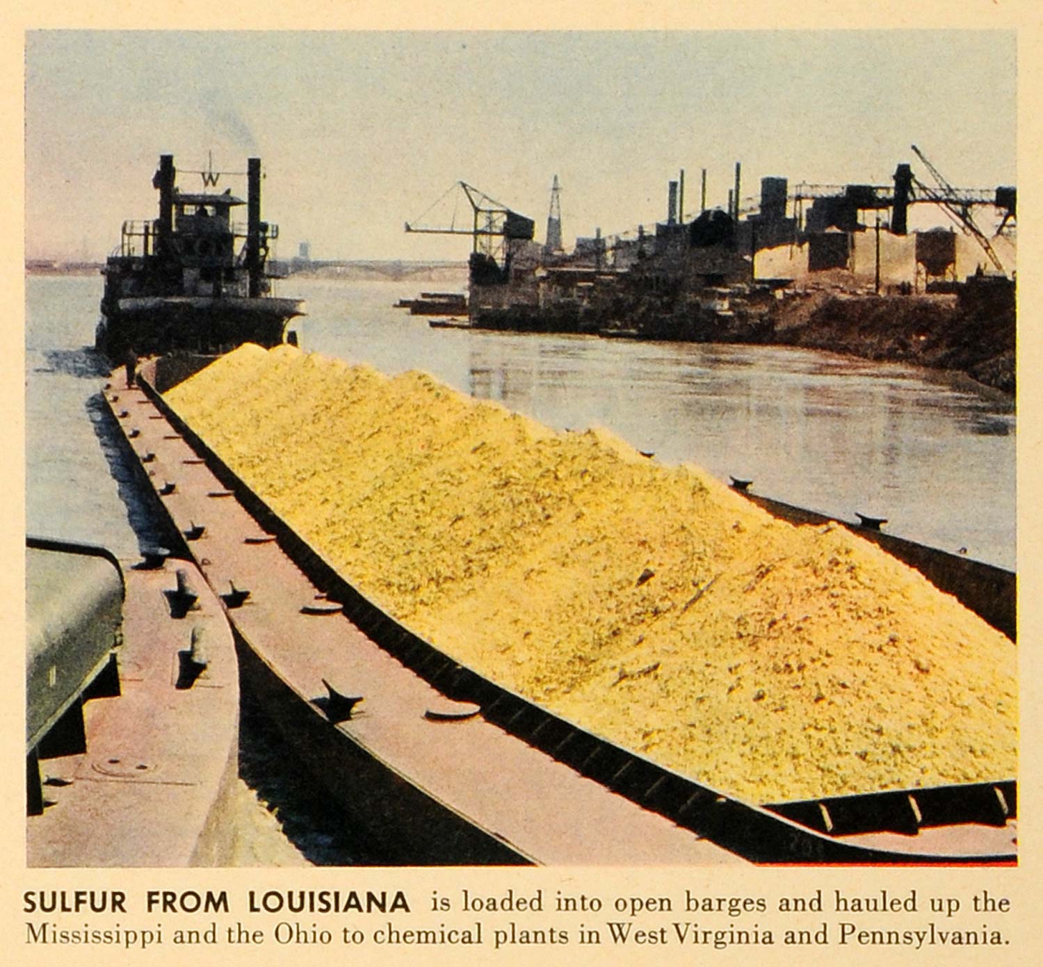 1942 Print Sulfur Louisiana Barge Mississippi River West Virginia Chemical FZ7