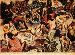 1945 Print Fredenthal Nude Women Military Uniform Laundry New Guinea Art FZ7