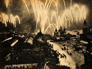 1945 Print Liberation Sevastopol Celebration St. Basil's Cathedral Moscow FZ7