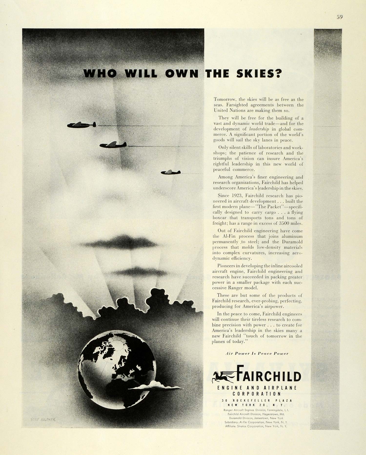 1945 Ad Fairchild Engine Airplane Aircraft WWII War Production Air Force FZ8