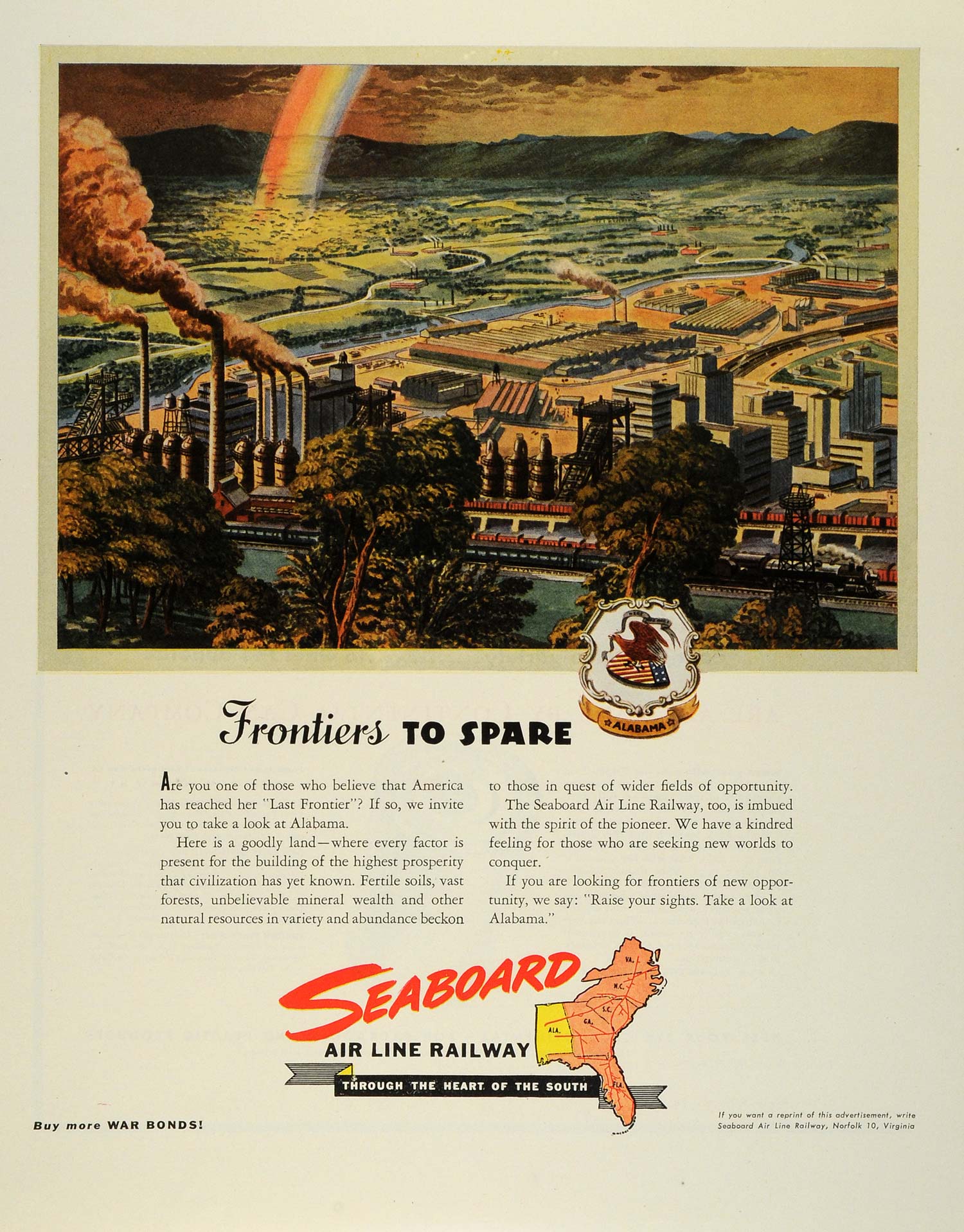 1945 Ad Seaboard Air Line Railway Industrial Alabama Frontier WWII War FZ8