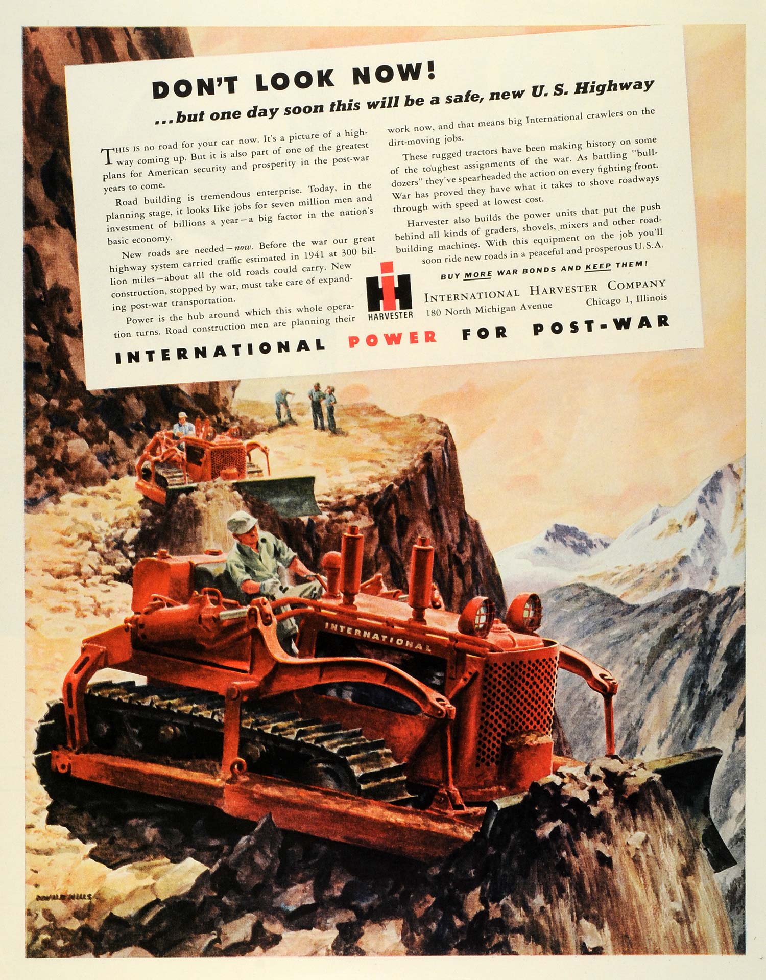 1945 Ad International Harvester Tractors Road Maintenance Highway FZ8