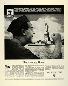 1945 Ad Bausch & Lomb Optical Serviceman Returning Home Statue of Liberty NY FZ8