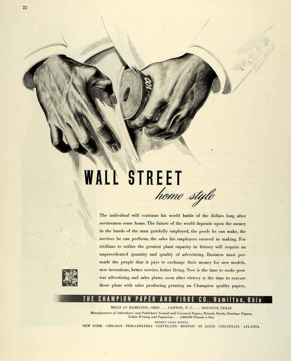 1945 Ad Champion Paper & Fibre Co Hamilton Coated Papers Bristols Enve ...