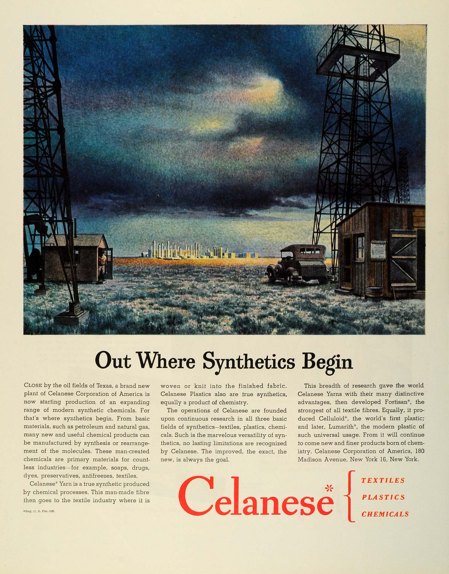 1945 Ad Celanese America Texas Field Synthetic Material Chemical Textile FZ8
