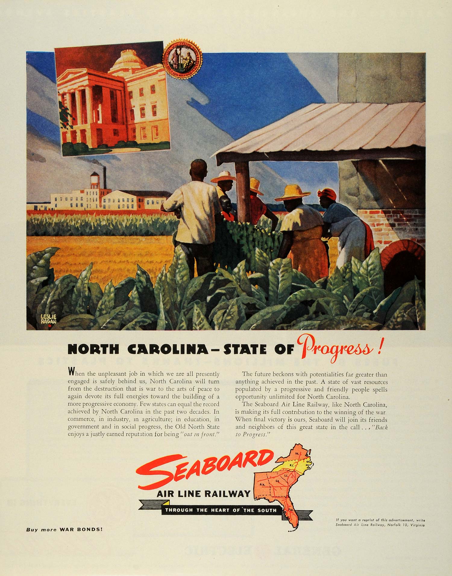 1945 Ad Seaboard Air Line Railway North Carolina SAL Farming Field Building FZ8