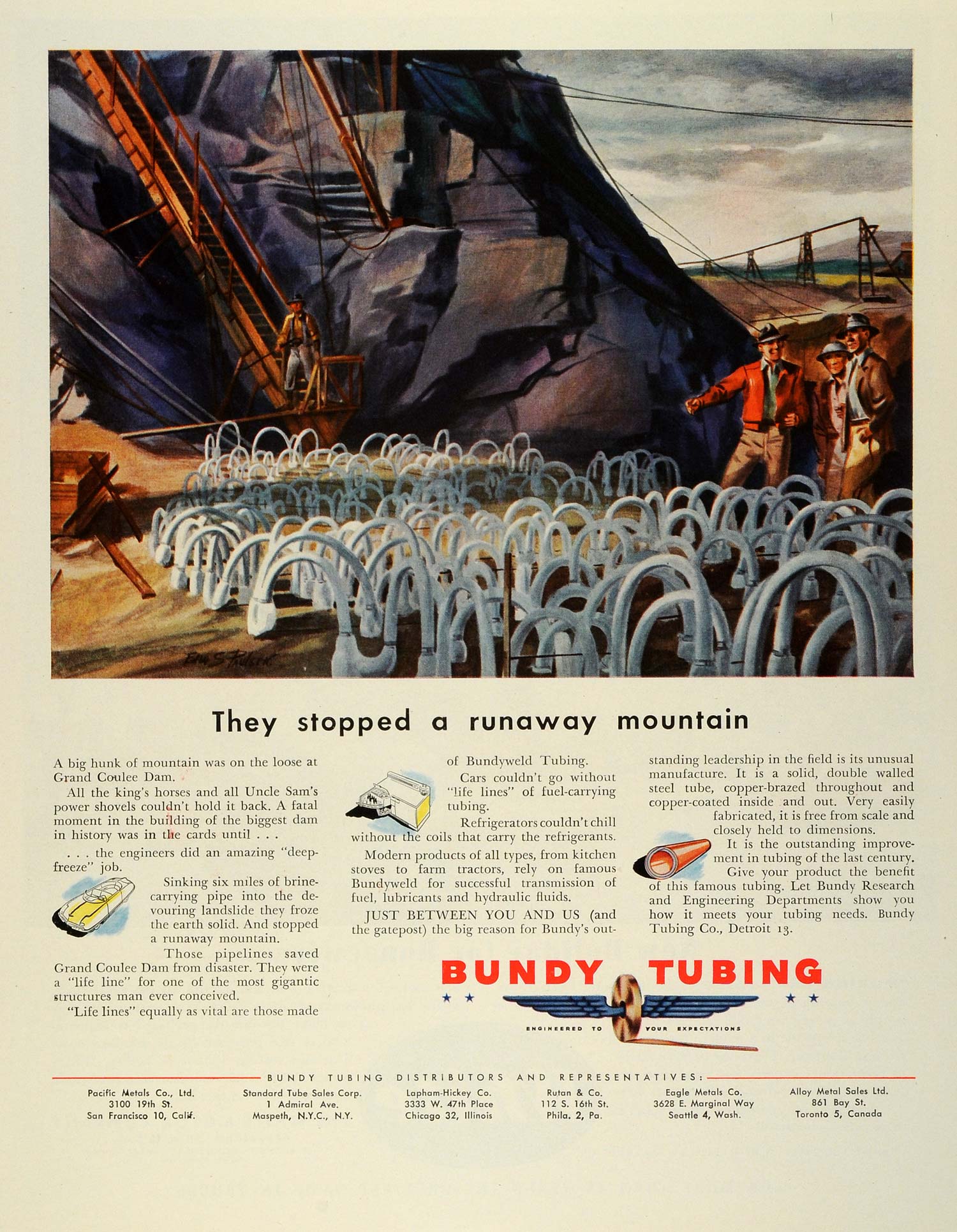 1945 Ad Bundy Tubing Co Detroit Refrigerators Mountains Pipelines Products FZ8