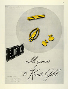 1945 Ad Swank Karat Gold Money Clip Knot Tie Klip Cuff Links Jewelry Antique FZ8