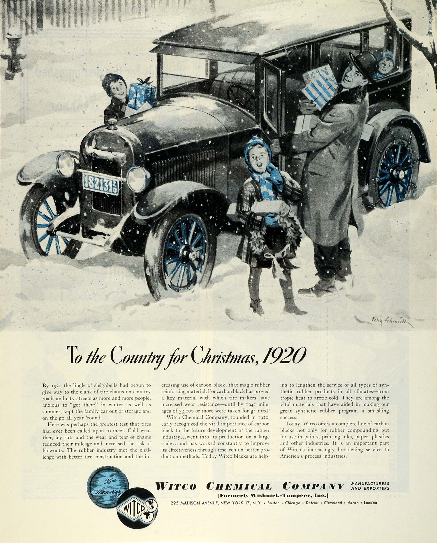 1945 Ad Witco Chemical Christmas Winter Family Gifts Father Children Vintage FZ8