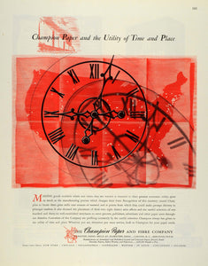 1945 Ad Champion Paper & Fibre Co Clock Time Publishers Coated Papers Bonds FZ8