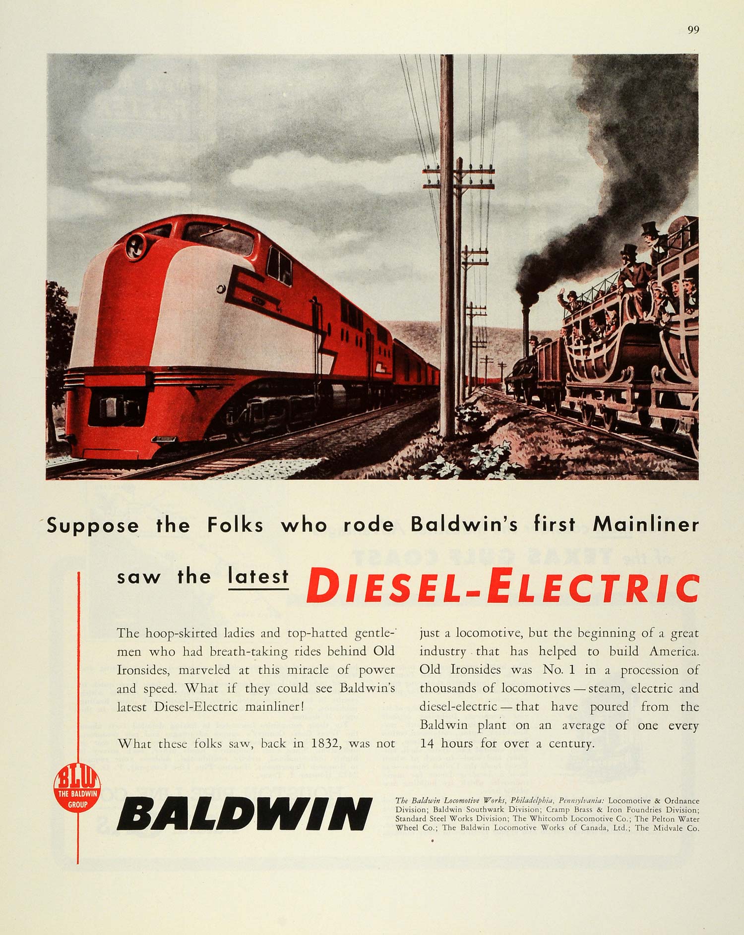 1945 Ad Baldwin Locomotive Works Philadelphia Diesel-Electric Locomotive FZ8