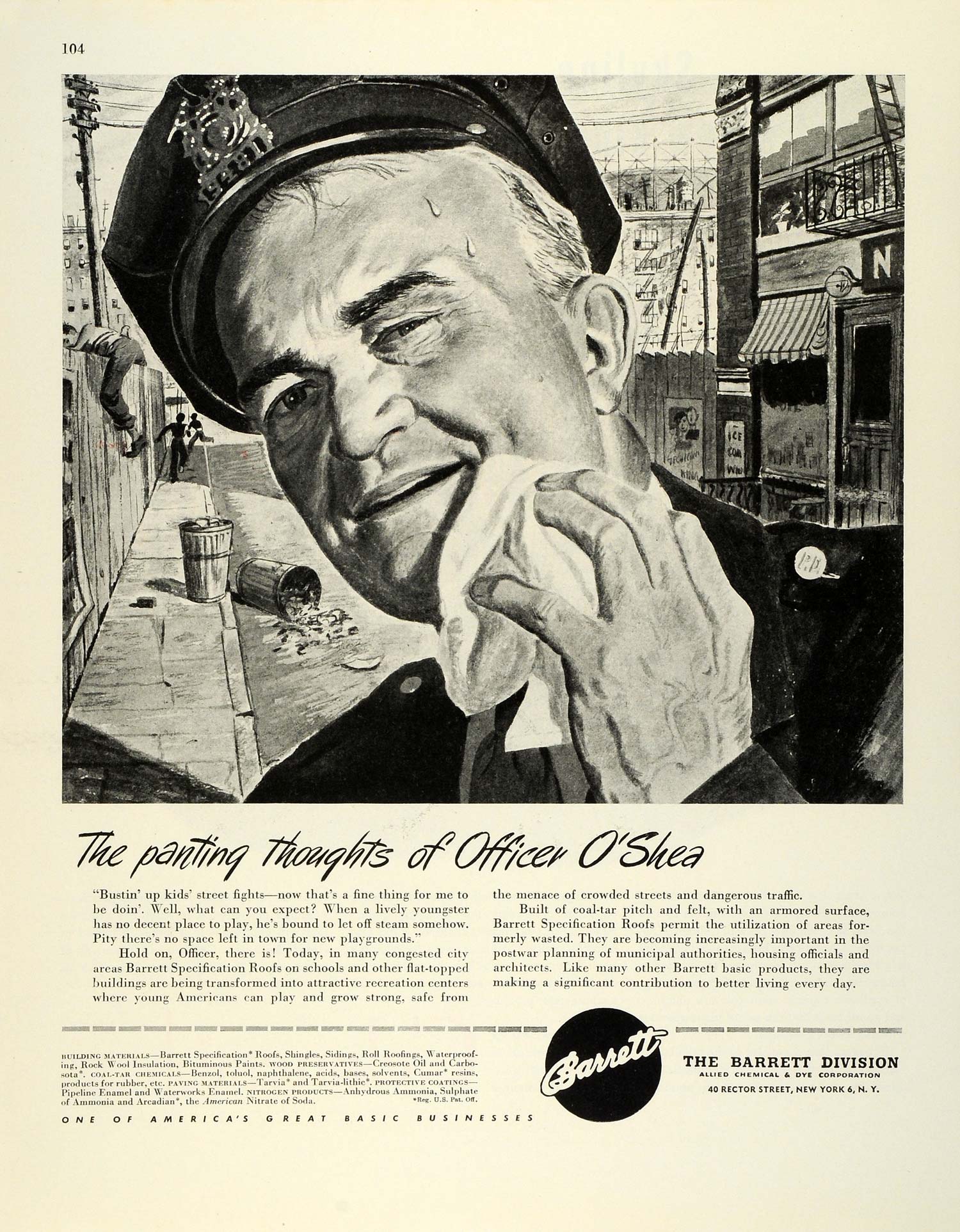 1945 Ad Barrett Chemical Officer Street Fights Building Materials Roof FZ8