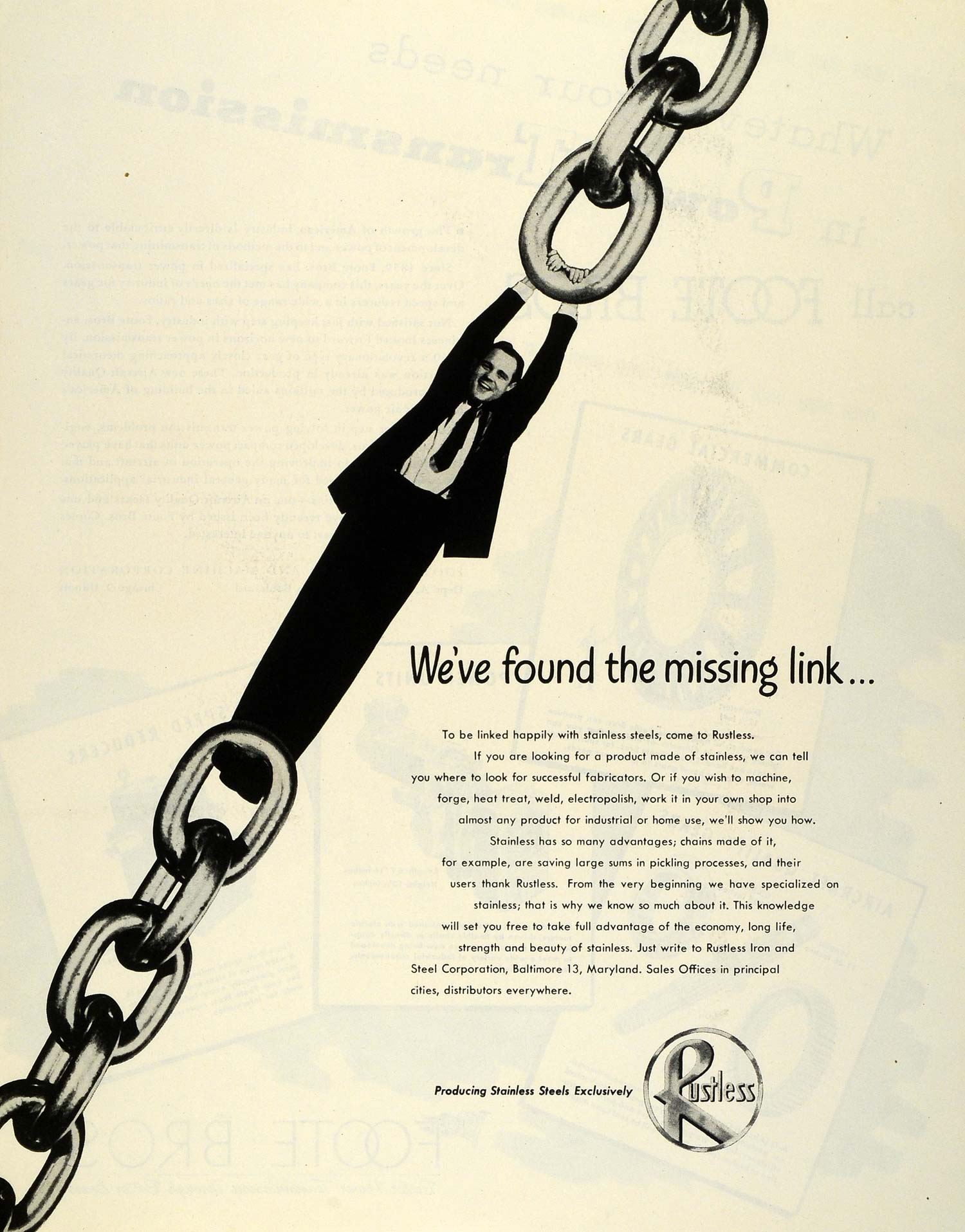Rustless Iron 1945 Ad Rustless Iron & Steel Corp Logo Stainless Chain Baltimore Mary ...