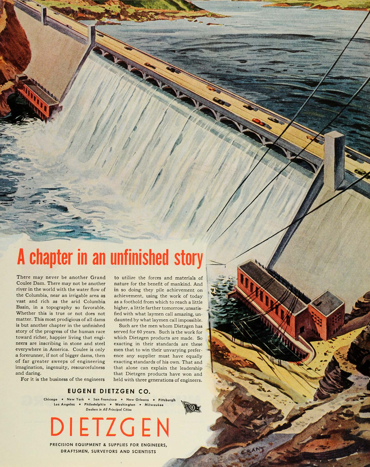 1945 Ad Eugene Dietzgen Co Grand Coulee Dam Gravity Columbia River FZ8