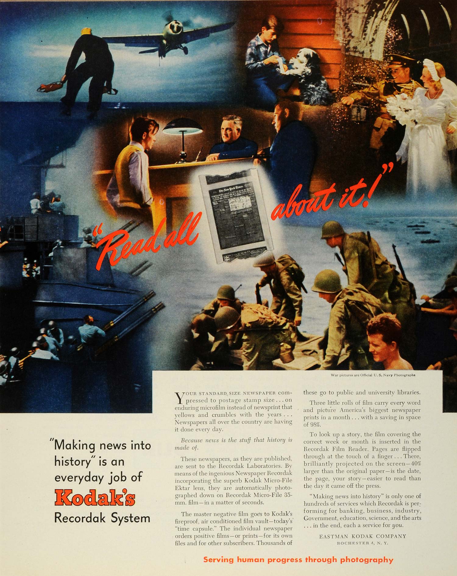1945 Ad Eastman Kodak Co Micro-File Ektar Lens 35 mm Films US Navy Wedding FZ8