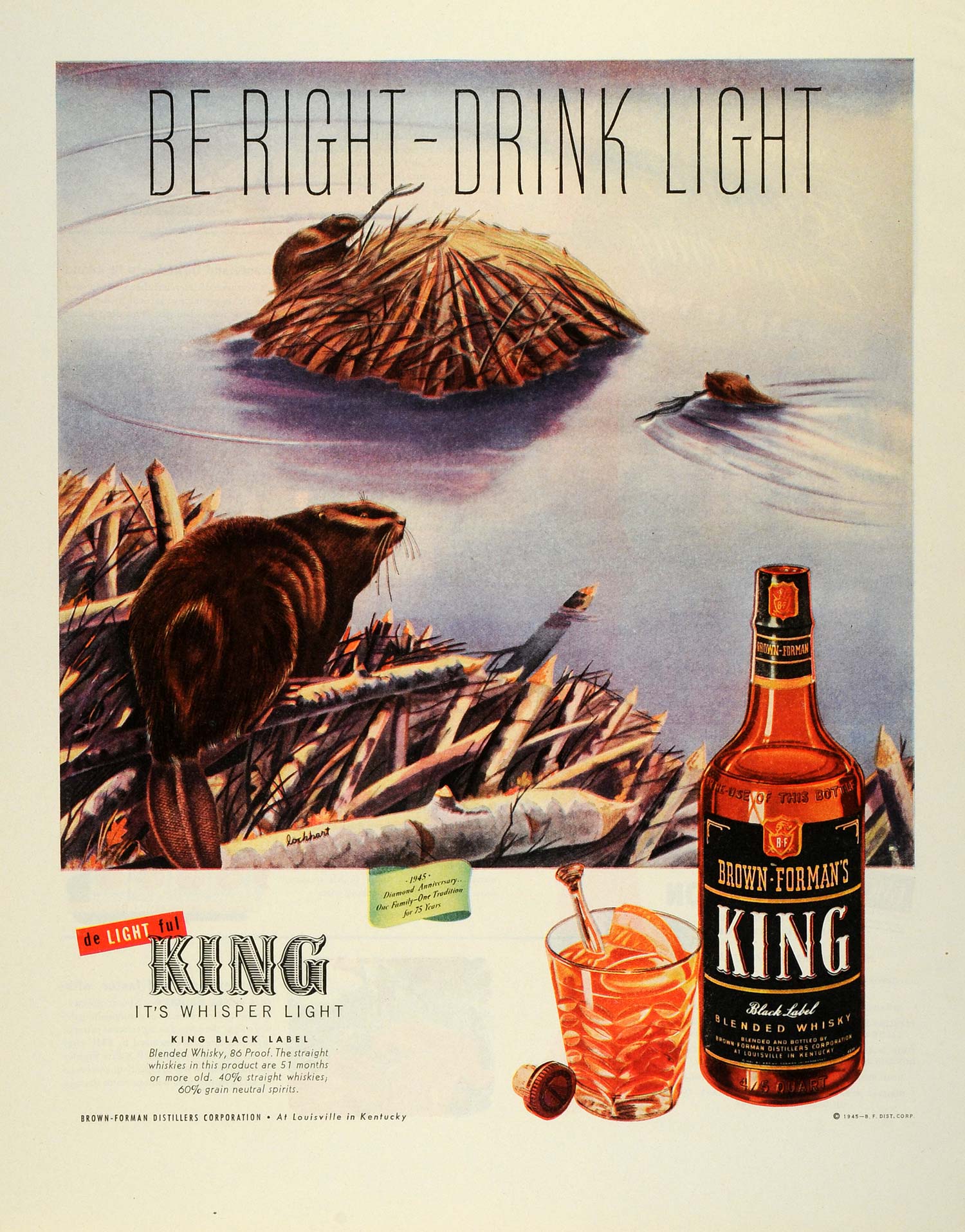 1945 Ad Brown-Forman Distillers Corp Beavers Dam King Black Label Blended FZ8