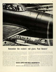 1945 Ad Revere Copper Brass Rockets WWII Bomber Plane Aircraft WWII Combat FZ8