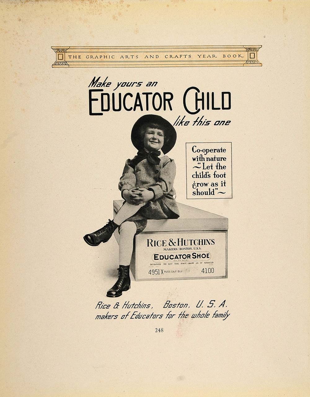 1913 Print Educator Shoe Rice & Hutchins Child Girl Ad ORIGINAL HISTORIC GAC1