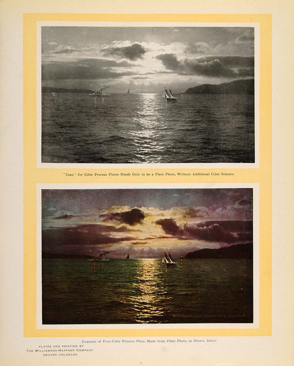 1913 Print Golden Gate San Francisco Bay Moonlight Boat - ORIGINAL GAC1