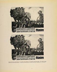 1913 Print Farmer Horse Team Plow Angelo Jank Munich - ORIGINAL HISTORIC GAC1