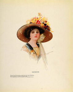1913 Print Edwardian Lady Hat Flowers Jesse Barrick - ORIGINAL GAC1