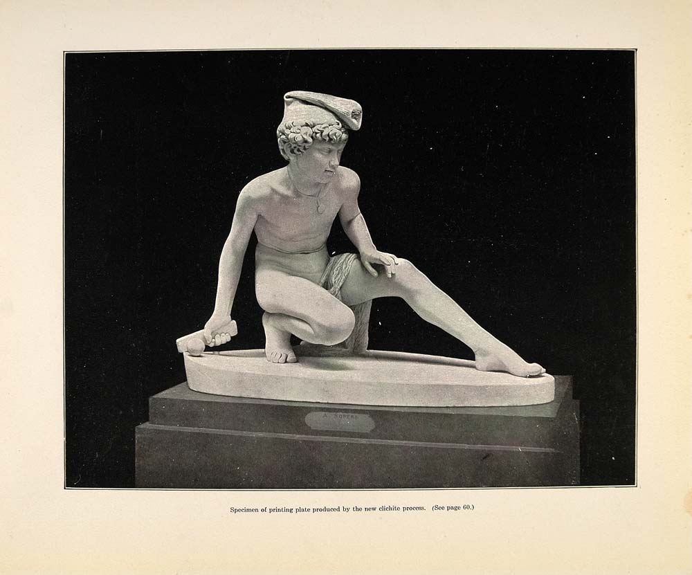 1913 Halftone Print Sculpture Statue Nude Boy A. Sopers ORIGINAL HISTORIC GAC1