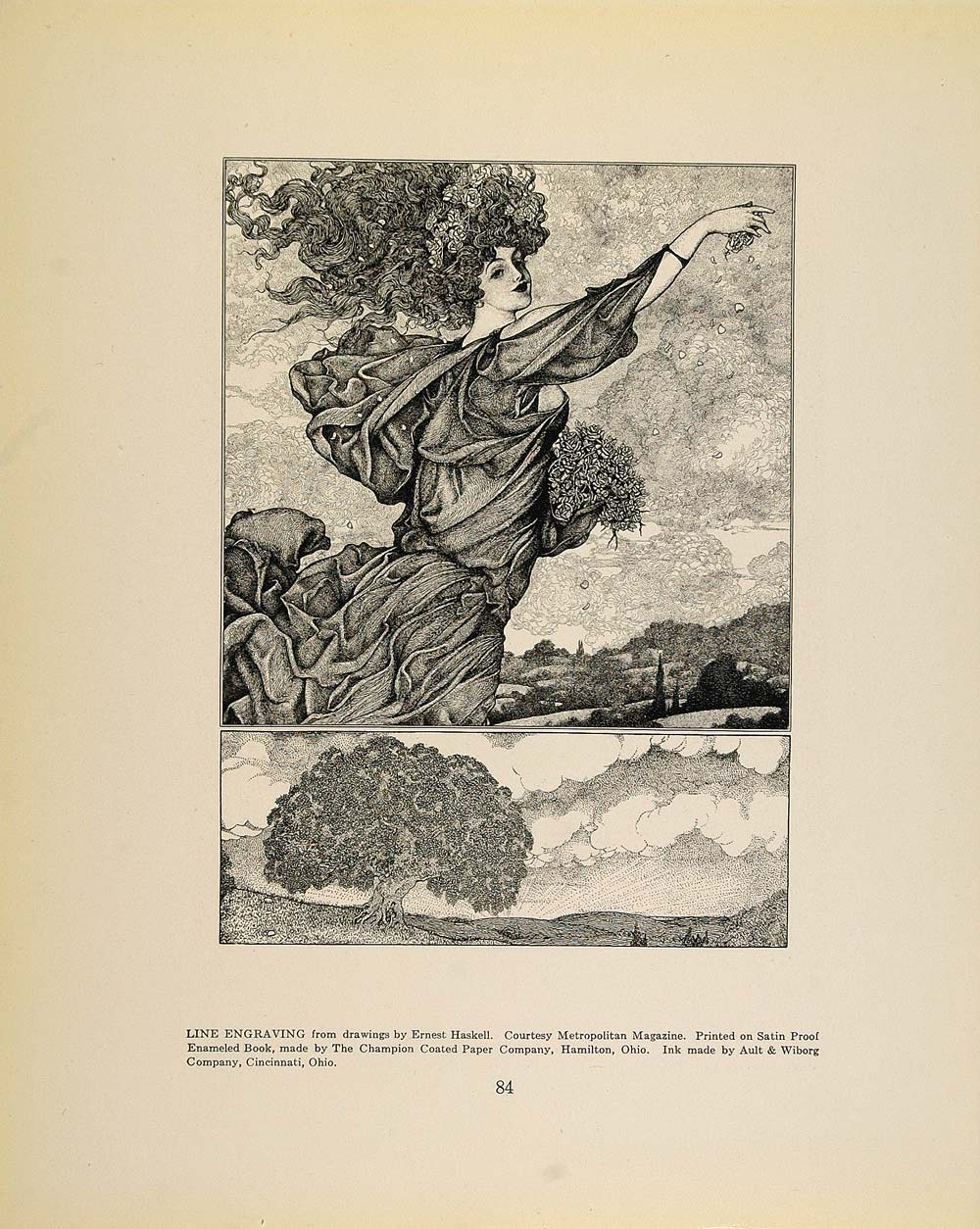 1913 Print Line Engraving Ernest Haskell Ault & Wiborg - ORIGINAL GAC1
