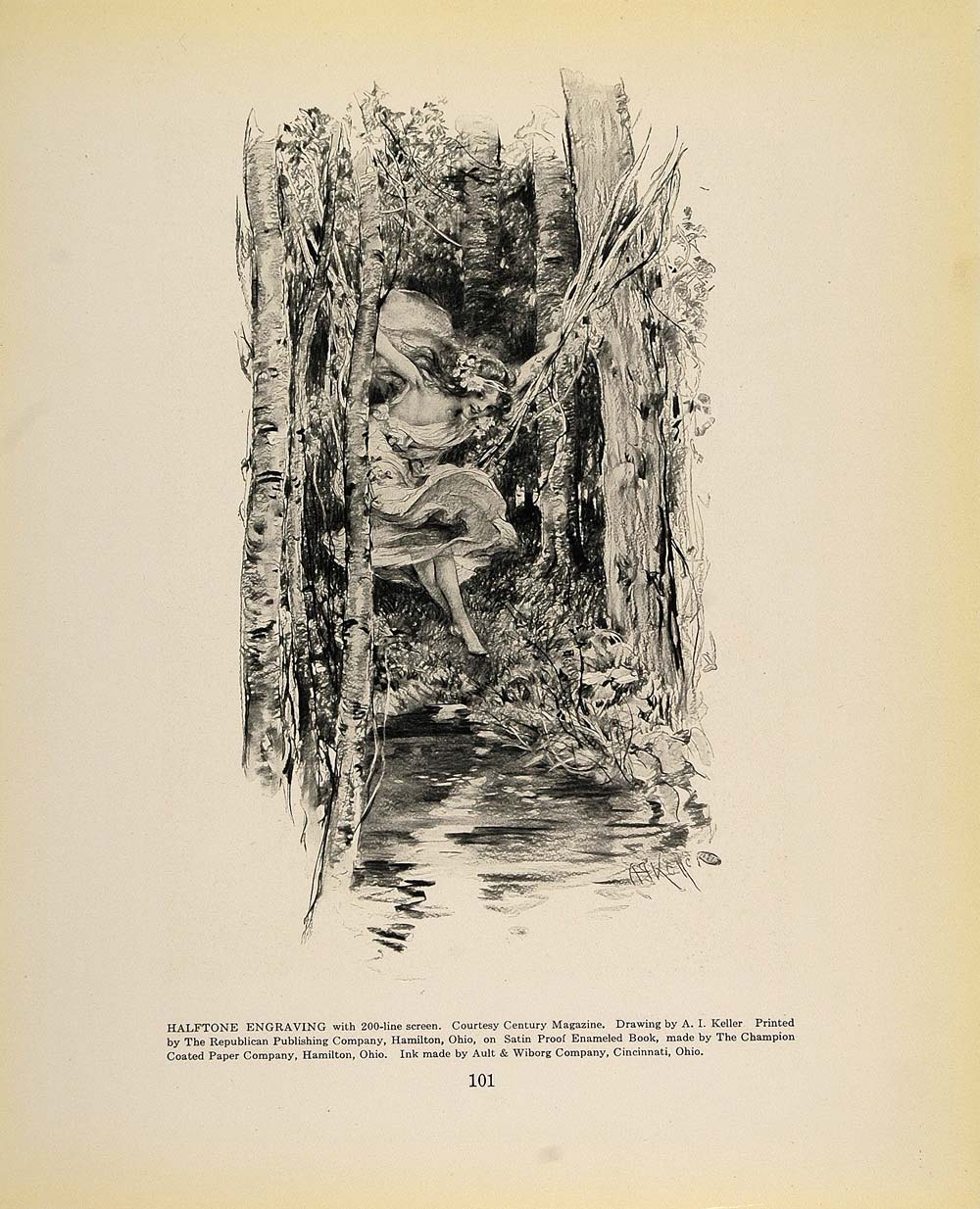 1913 Print Illustration Woodland Fairy A. I. Keller - ORIGINAL HISTORIC GAC1