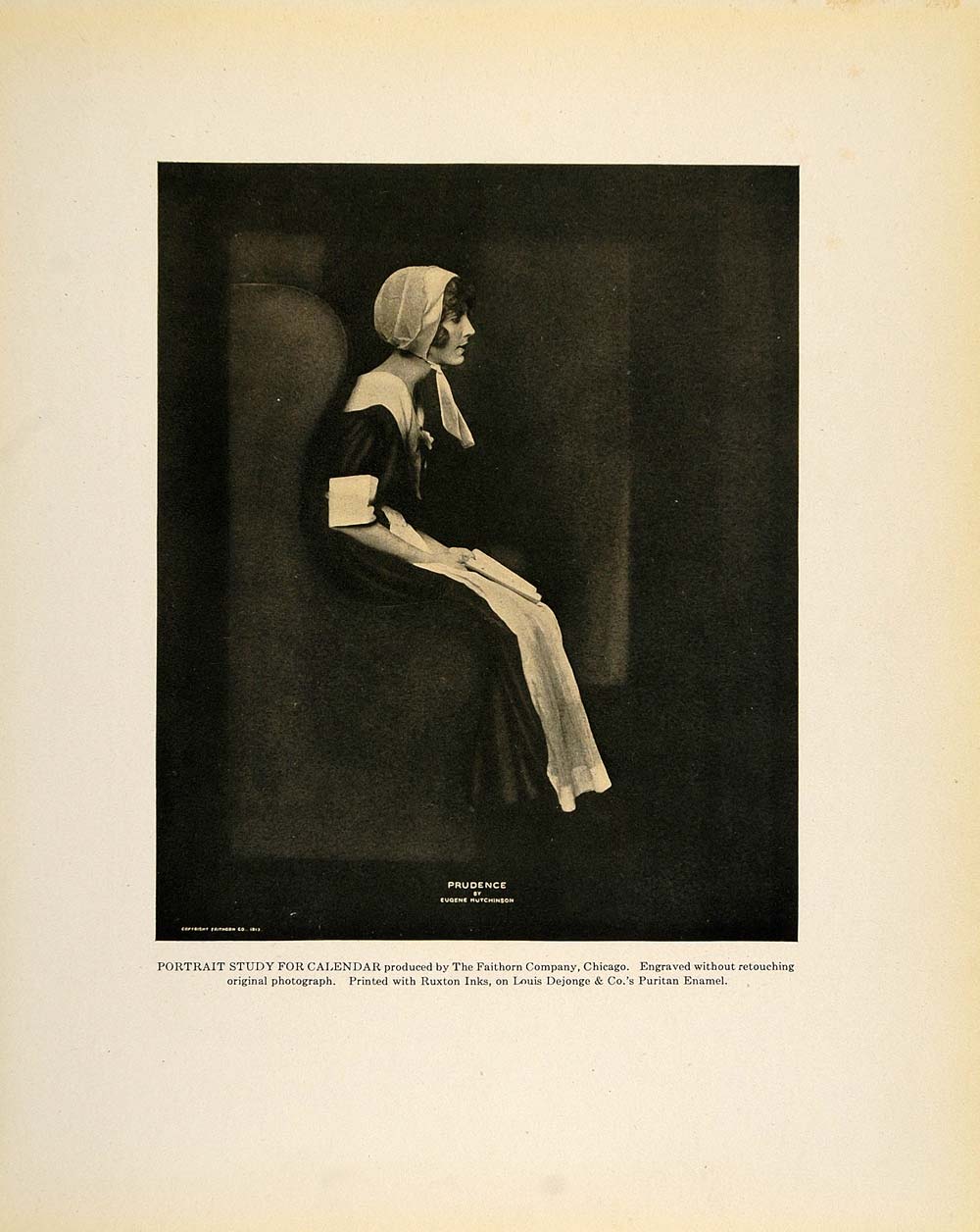1913 Print Prudence Puritan Woman Eugene Hutchinson - ORIGINAL GAC1