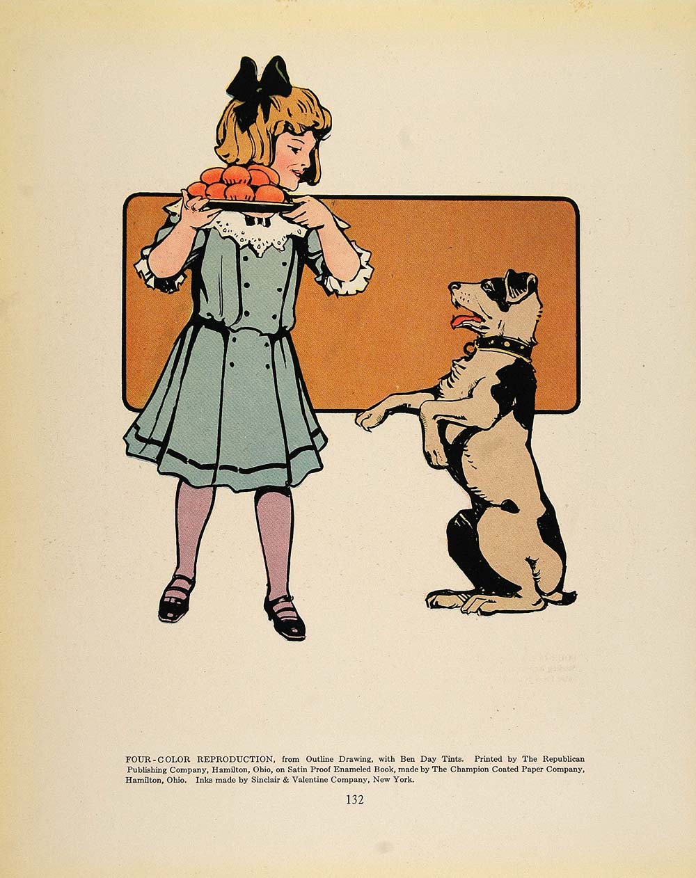 1913 Color Print Girl Begging Dog Ben Day Benday Tints - ORIGINAL GAC1