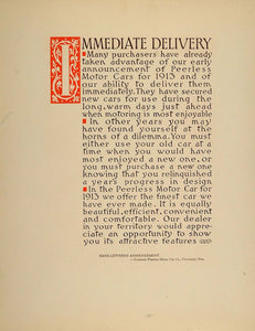 1913 Print Hand Lettered Ad Peerless Automobile RARE - ORIGINAL GAC1