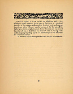 1913 Article Pressroom Costs Printing Jobs Daniel Baker - ORIGINAL GAC1