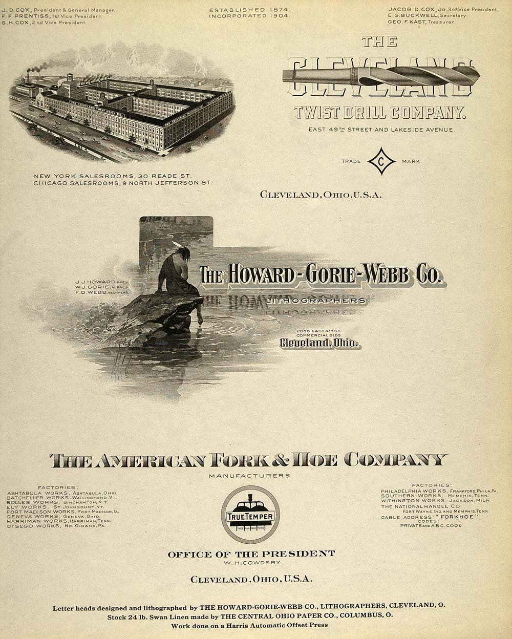 1913 Lithograph Letterhead Design Cleveland Twist Drill - ORIGINAL GAC1