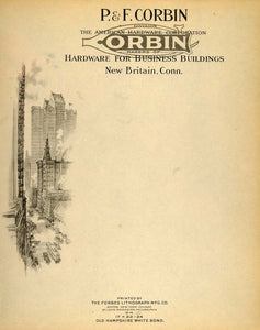 1913 Lithograph Letterhead P & F Corbin New Britain CT - ORIGINAL GAC1
