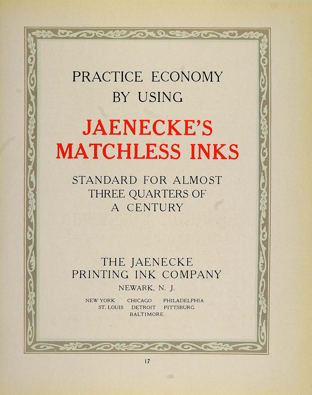 1913 Original Ad Jaenecke Printing Ink Company Newark - ORIGINAL GAC1
