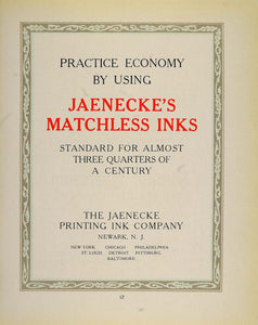 1913 Original Ad Jaenecke Printing Ink Company Newark - ORIGINAL GAC1