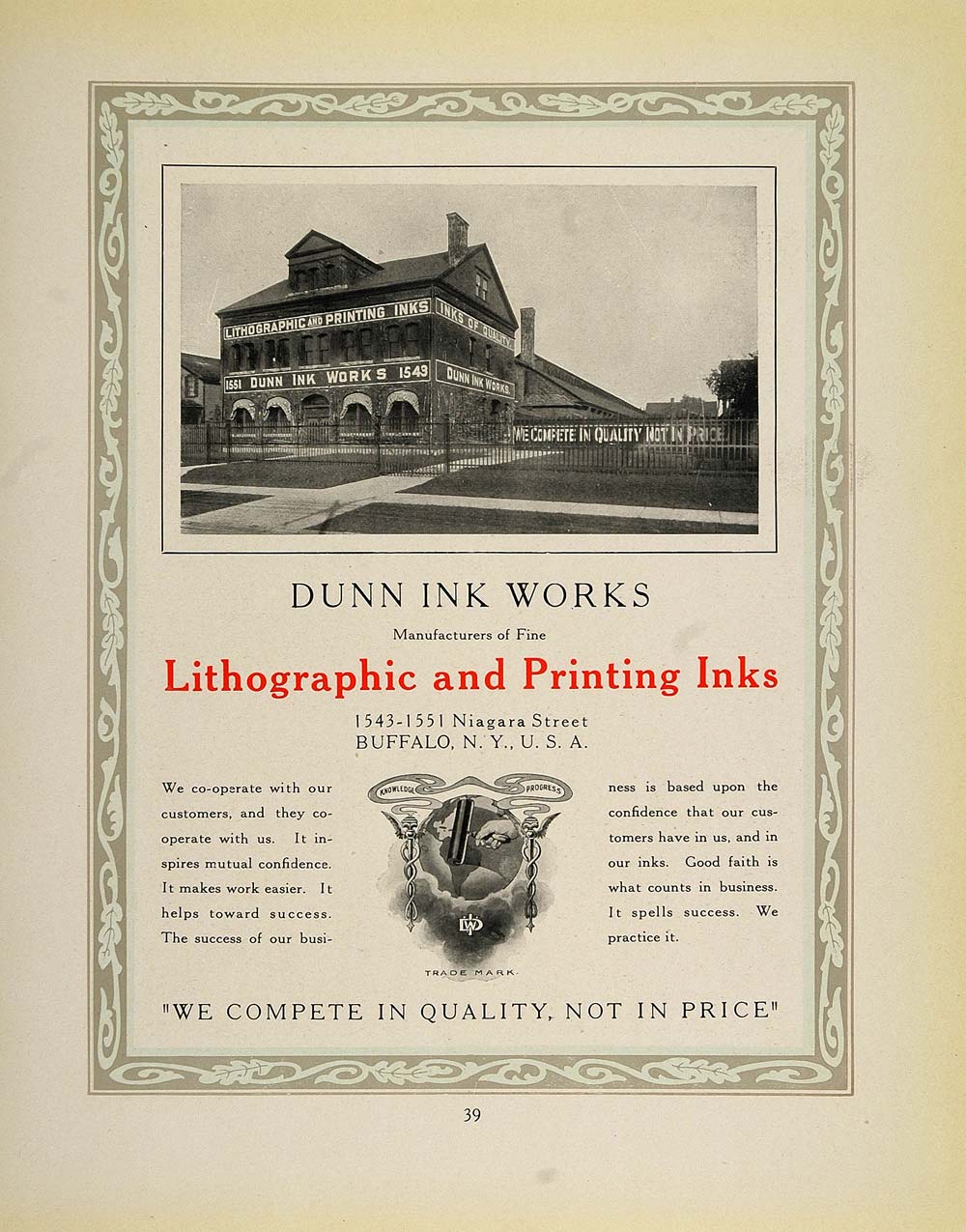 1913 Ad Dunn Ink Works Building Trademark Buffalo N.Y. - ORIGINAL GAC1