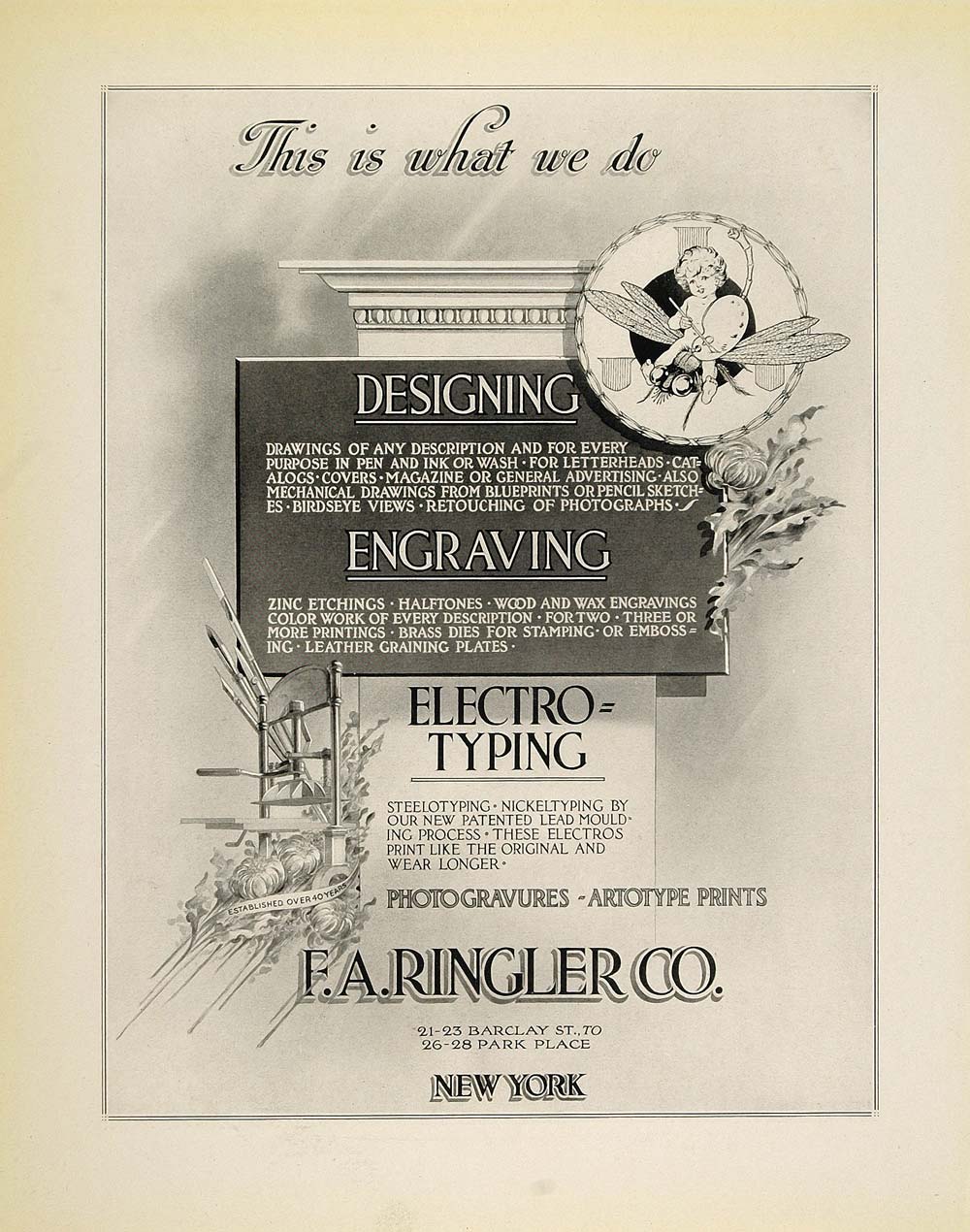 1913 Ad F. A. Ringler Engraver Printing Baby Dragonfly - ORIGINAL GAC1